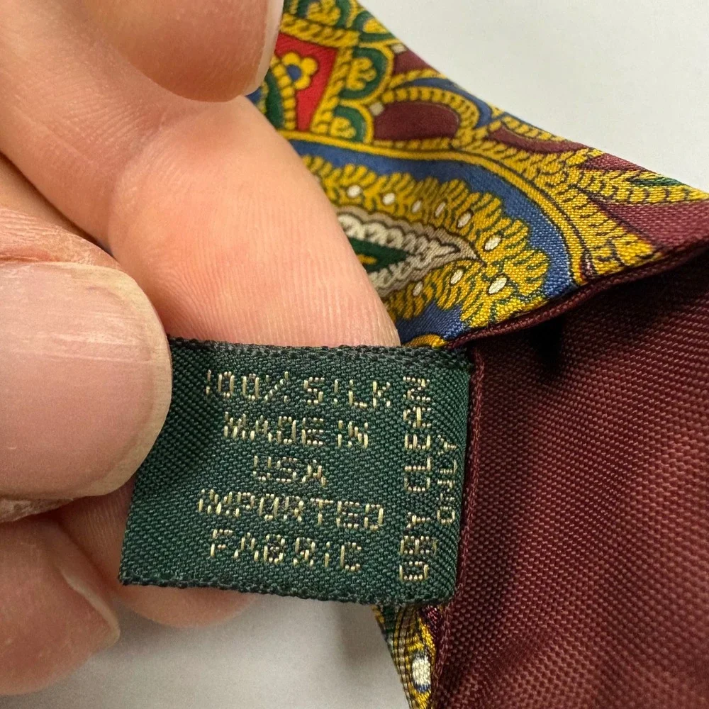 J.Crew Mens Silk Paisley Tie Burgundy Gold Blue Hand Made USA Classic Necktie